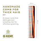 Kent 92T Tortoise Wide Tooth Detangler Combs for Men and Women, Hair Comb for Curly and Wavy Hair and Wet or Dry, Large Wide Tooth Dressing Comb, Handmade, Saw-Cut, Hand polished, Made in England