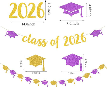 Purple-White Gold Party-Decorations Graduation Banner-Streamers - Image 2