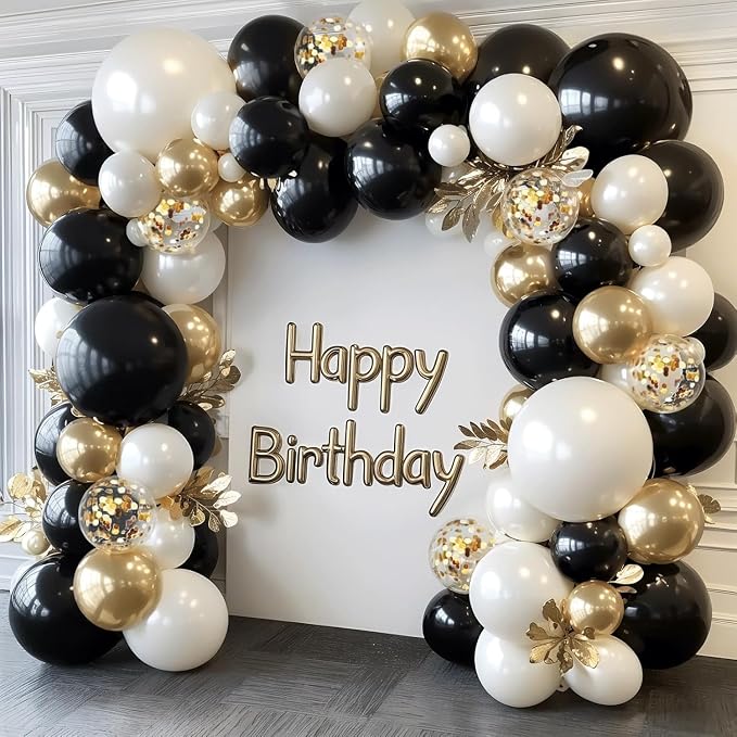 Black Gold White Balloon Arch Kit, Sand White, Different Size | Double Stuffed by PUFFLD