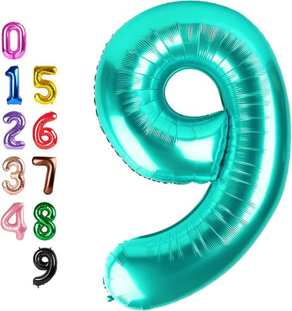 Number Balloons Teal Blue 9 Balloon 40 inch by Enyeopd