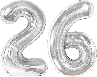 26 Balloon - Silver Birthday Number Balloons, 40 Inch Decorations Men Women | by ALPHADELTAPI