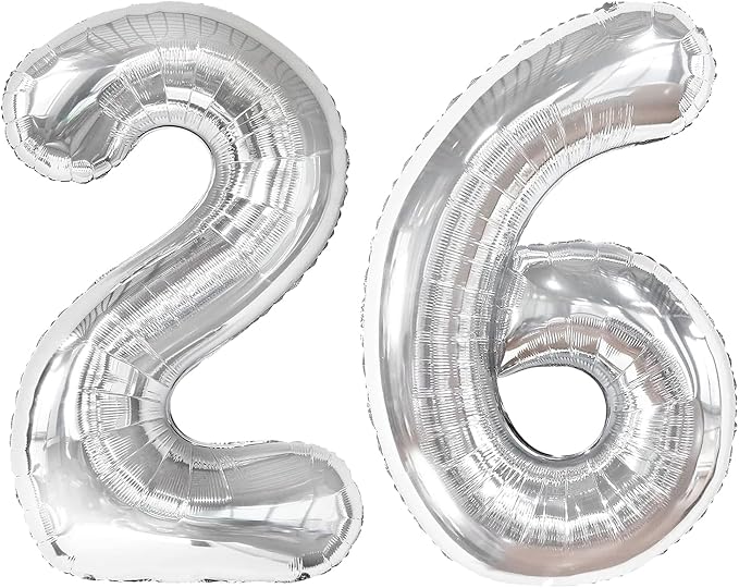40 Inch Silver Mylar Foil Number 26 Birthday Balloon, Digital Balloons by Upgesy