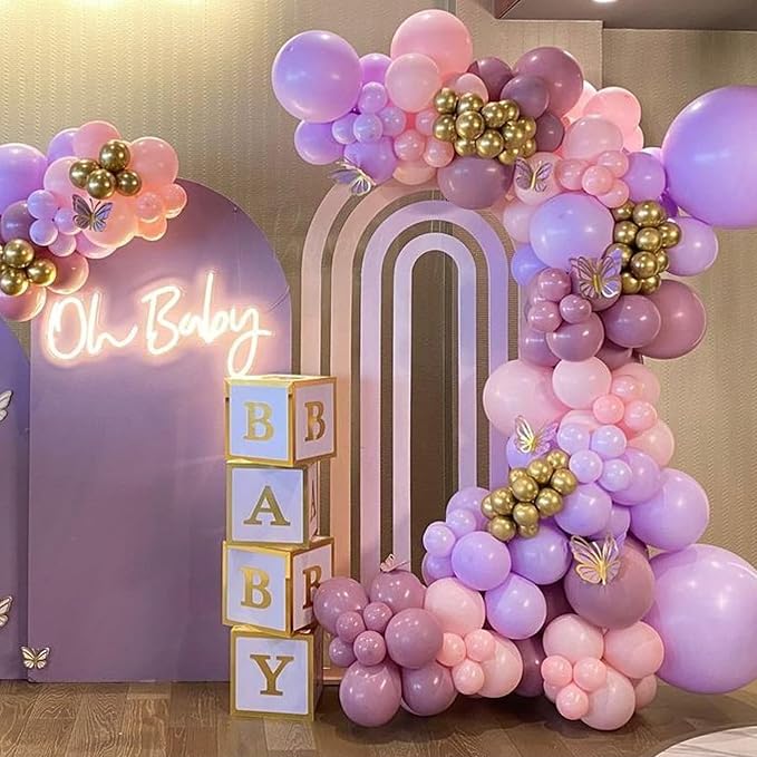 Pink Purple Balloons Set, 12Inch Metallic Purple Pink Latex Balloons - Image 3