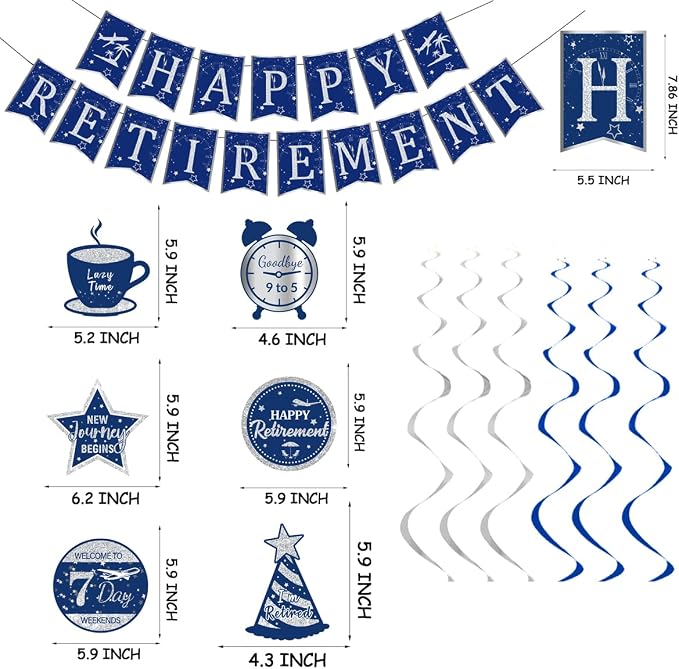 Happy Retirement Party Decorations Men Women, Happy Banner, Hanging Swirls - Image 4