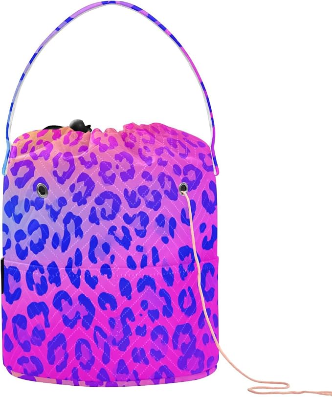Gradient Leopard Print 01 Yarn Bag Small Crochet Bag Drawstring Yarn Storage by Tatenale