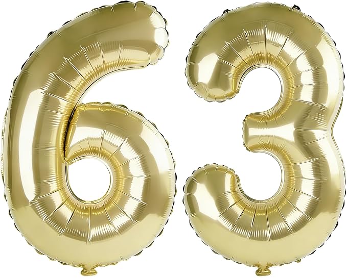 40 Inch Number 63 Balloons for 63rd Birthday Party Decorations, 0-100 Champagne by FOBELEC