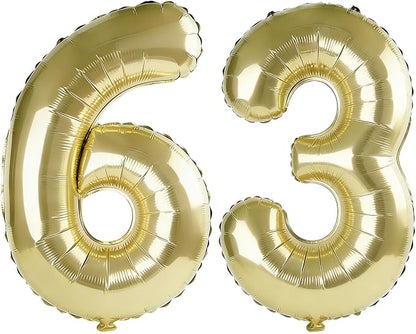 40 Inch Number 63 Balloons for 63rd Birthday Party Decorations, 0-100 Champagne by FOBELEC