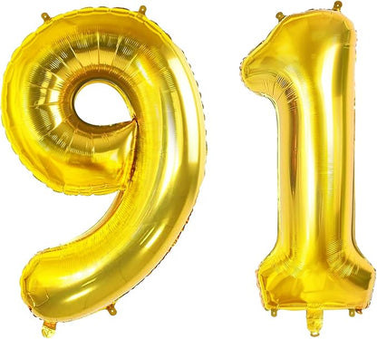 Number 91 Balloons for 91st Birthday Parties, Large Gold Foil Helium Balloons by Joycard