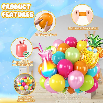 Hawaiian Balloons, Pineapple Tropical Foil Balloons, 12 Inch Teal Pearl Pink - Image 3