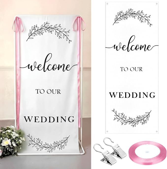 Yousoontic Welcome to Our Wedding Linen Rustic Wedding Welcome Banner Plain by Yousoontic