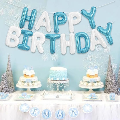 TONIFUL 16 Inch Light Blue White Happy Birthday Balloons Banner Decorations | - Image 5