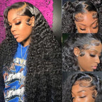 34 Inch Deep Wave Lace Front Wigs Human Hair Pre Plucked 200% Density 13x6 HD Lace Frontal Wigs with Baby Hair Deep Curly Wet and Wavy Glueless Wigs for Women (Natural Black, 34 Inch)