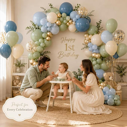 Jobkoo 122Pcs Dusty Blue Sage Green Balloon Garland Kit, Dino Green Slate Blue - Image 4