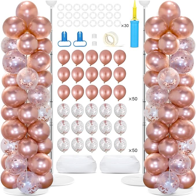 2 Sets Rose Gold Balloon Column Stand Kit by Naozinebi