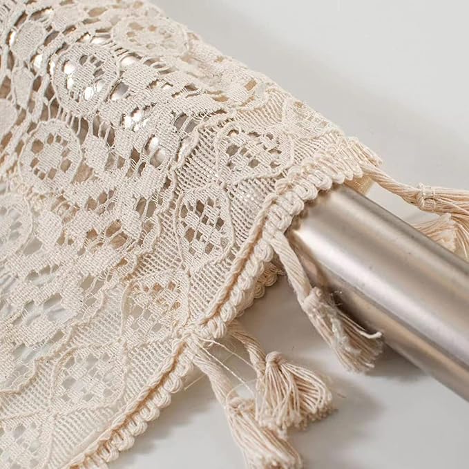 Sutuo Home Beige Boho Lace Short Curtain 36 inch Length - Image 7