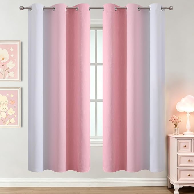 Pink and Greyish White Ombre Blackout Curtains 72 Inch Long - Image 2