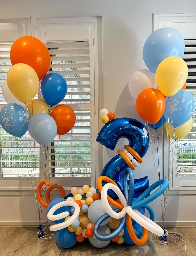 Blue and Orange Balloons, Light Blue Nude Latex Balloon - Image 2