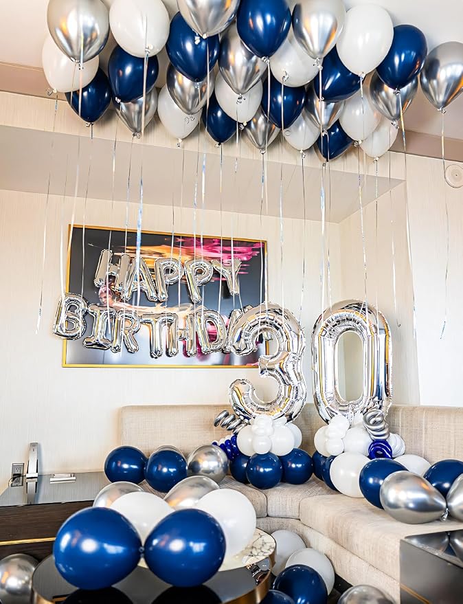 Navy Blue and Silver Balloons, Baby Shower, Anniversary, Father's Day Decor - Image 6