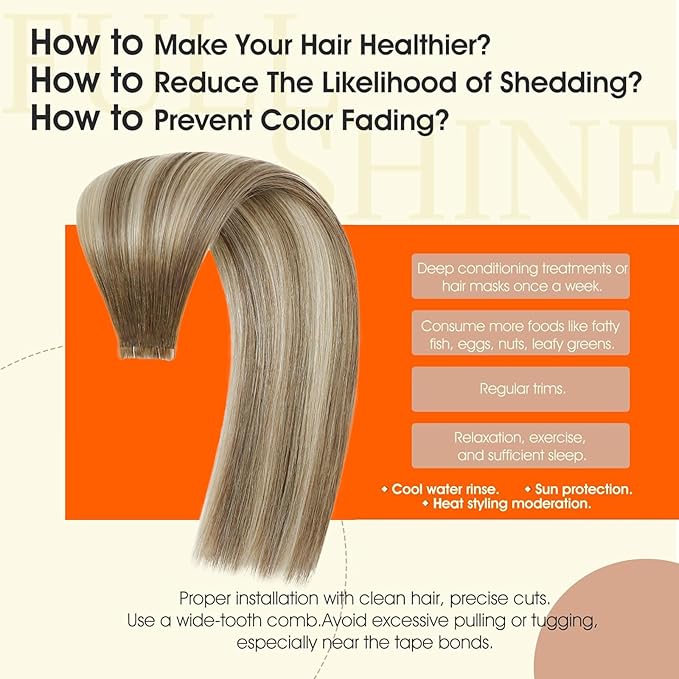 Full Shine Hair Extensions Real Human Hair Tape in Color 3/8/22 Remy Tape in Hair Extensions Cuticles Aligned for Women Bridal Hairstyles Long Straight Extension 18Inch 50G 20Pcs