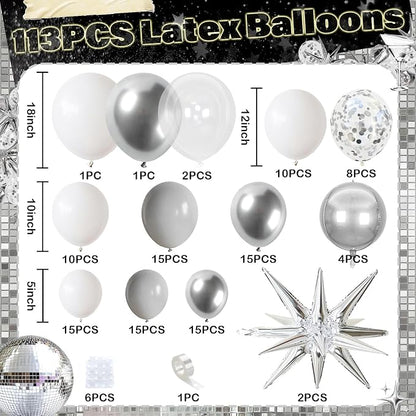 White Silver Balloons Garland Arch Kit, Confetti Silver Explosion Star 4D Foil - Image 2