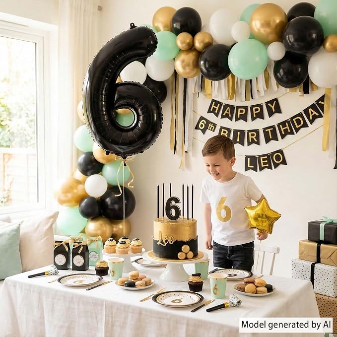 Black Number 6 Balloon 40 Inch, Foil Numeral - Image 2