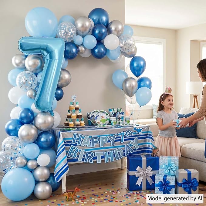 Pearlescent Blue Number 7 Balloon 40 Inch, Giant Light Blue Mylar Foil Balloon - Image 2