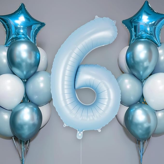 Light Blue Number 6 Balloon, 40 Inch Big Large Foil Number Balloons, Giant - Image 2