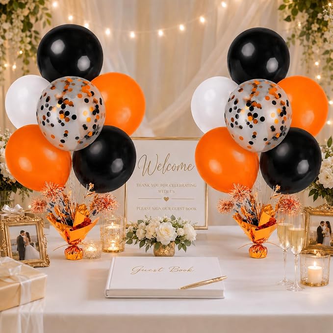 4 Set Halloween Balloons Black Orange Confetti White Balloon Stand Centerpiece - Image 5