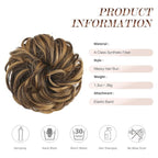 FESHFEN Messy Bun Hair Piece - Elastic Wavy Curly Hair Bun Scrunchies Extensions Synthetic Chignon Hairpieces for Women Girls, Brown Highlighted Caramel Blonde 1.5 oz
