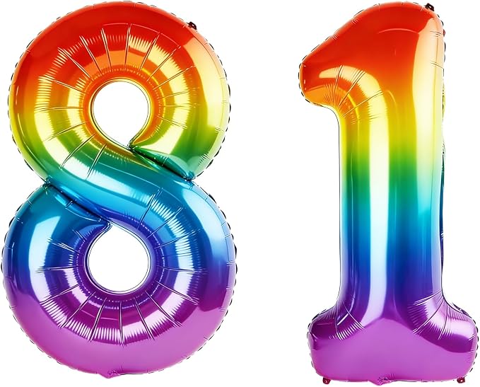 40 Inch Number 81 Balloons for 81st Birthday Party Decorations, 0-100 Rainbow by FOBELEC