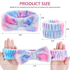 3PCS Spa Headband and Wristbands Set for Women, Soft Microfiber Face Wash Headband with Cute Bow, Elastic Absorbent Wrist Towels, Makeup Skincare Accessories for Facial, Shower, Yoga