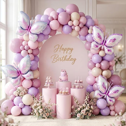 Biapian Pink and Purple Balloons, Giant Butterfly Balloons Foil, 12 Inch Ivory - Image 5