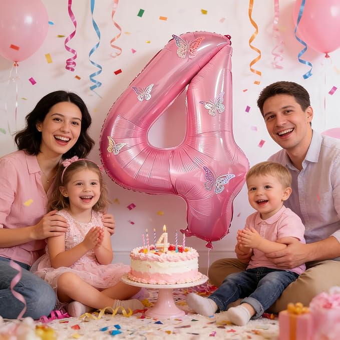 40 Inch Number Balloon Pink Large Mylar Foil Pink Number Balloons and Butterfly - Image 4