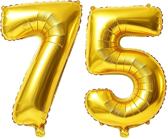 40 Inch Number 75 Balloons for 75th Birthday Party Decorations, 0-100 Gold by FOBELEC