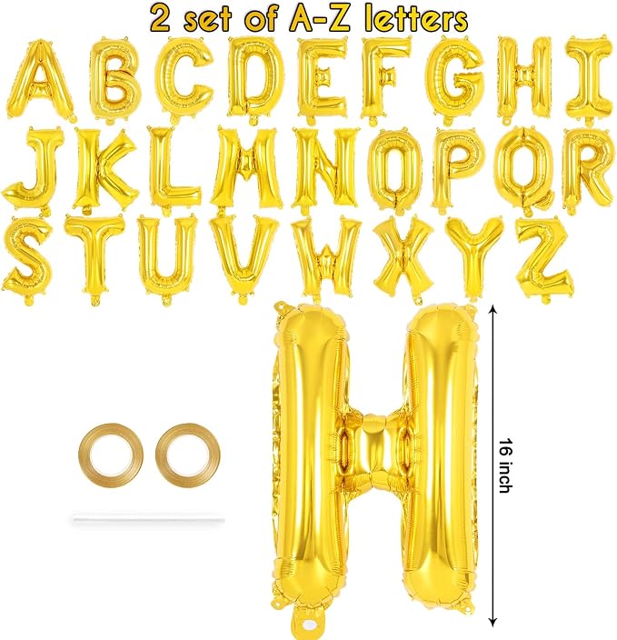 52 Pcs Gold Letter Balloons, 16 Inch Foil Alphabet Letter Balloons, Letter A-Z - Image 2