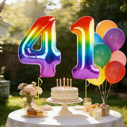 40 Inch Number 41 Balloons for 41st Birthday Party Decorations, 0-100 Rainbow - Image 3