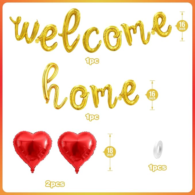 Welcome Home Balloons Red Gold, 16Inch Welcome Home Foil Banner - Image 2
