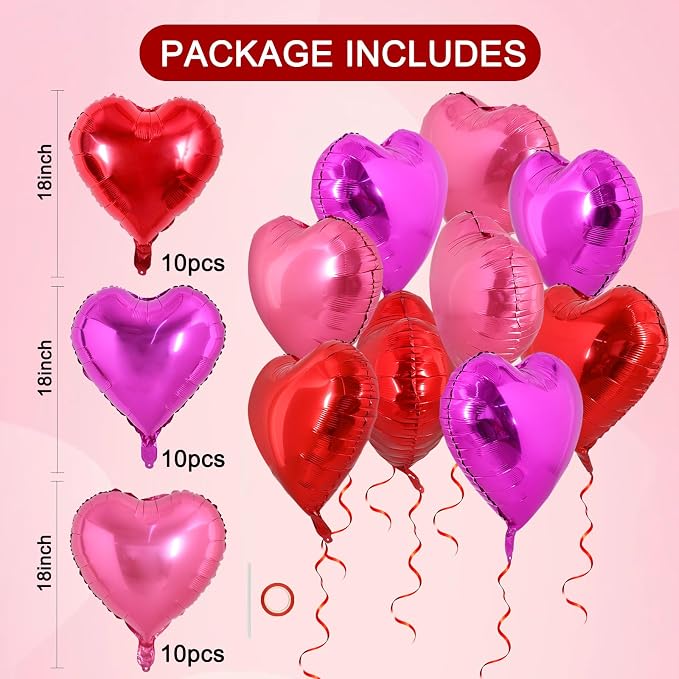 TONIFUL 30 Pcs 18Inch Red Pink Rose Pink Heart Balloons - Image 2