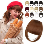 Clip in Bangs, Synthetic French Bangs Hair Clip, Fake Bangs Fringe with Temples Hairpieces for Women Natural Curved Hair Extensions for Daily Wear Light Auburn