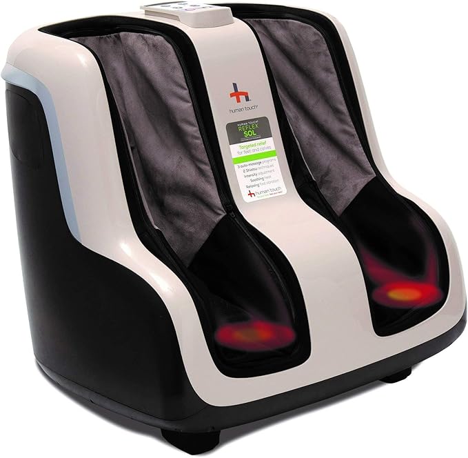Human Touch Reflex SOL Foot & Calf Massager w/Heat - Plantar Fasciitis Relief + Circulation + Shiatsu Deep Kneading + Vibrating for Stress + Compression - Adjustable for Women and Men up to Size 12