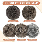 CJL HAIR 2PCS Messy Bun Hair Pieces Wavy Curly Synthetic Updo Chignon Fake Scrunchies Ponytail Extension for Women Dark Grey