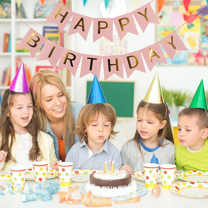 Pink Happy Birthday Banner, Bunting Decorations - Image 4