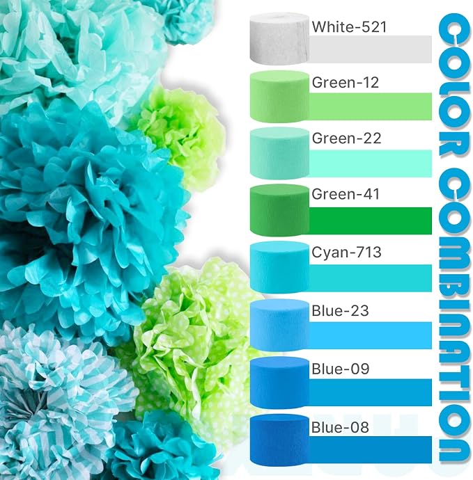 PartyWoo Teal Crepe Paper Streamers 6pcs 492 FT Turquoise Streamers | Birthday - Image 3