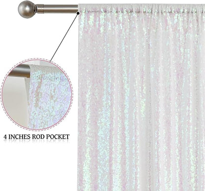 Sugargirl White Iridescent Sequin Backdrop Curtain 10FTx10FT Glitter White - Image 4