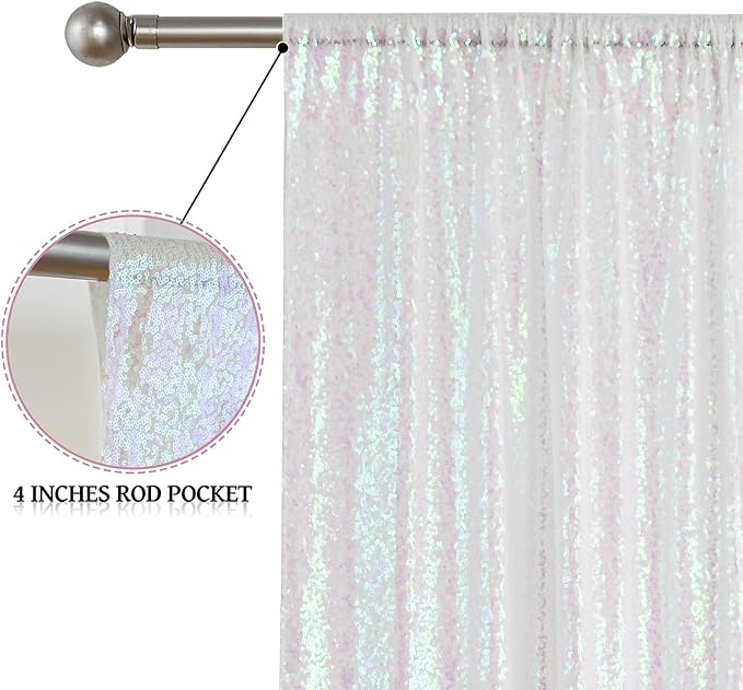 Sugargirl White Iridescent Sequin Backdrop Curtain 6 Panels 2FTx8FT Glitter - Image 5