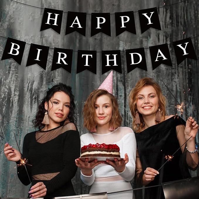 Hooqict Black Happy Birthday Banner Sign - Image 2
