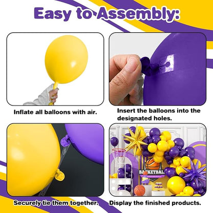 Purple and Yellow Balloon Arch Kit, Basketball Balloons - Image 3