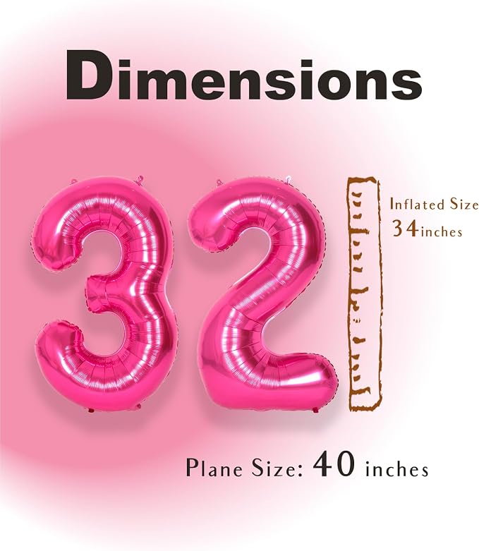 SUWEN 40 Inch Large Hot Pink 32 Balloon Numbers Big Foil Helium Number Balloons - Image 4