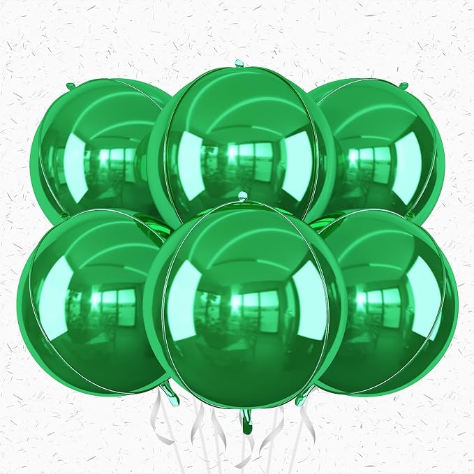 6Pcs Green Round Foil Balloons, Giant 4D Round Ball Balloons, 22 Inch Metallic by Adorely