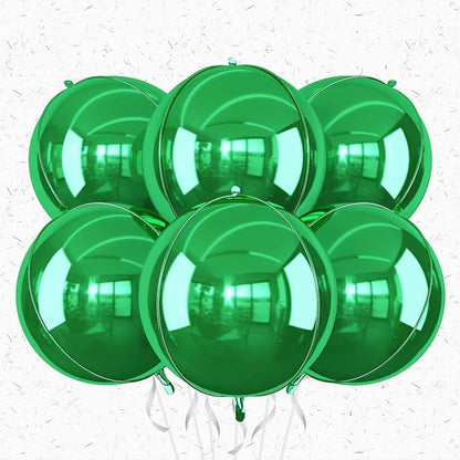 6Pcs Green Round Foil Balloons, Giant 4D Round Ball Balloons, 22 Inch Metallic by Adorely